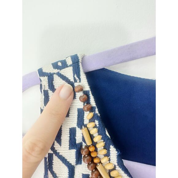 Anthropologie Beaded Blue and White Maison Souers Dress Size 4 Petite - Picture 6 of 11